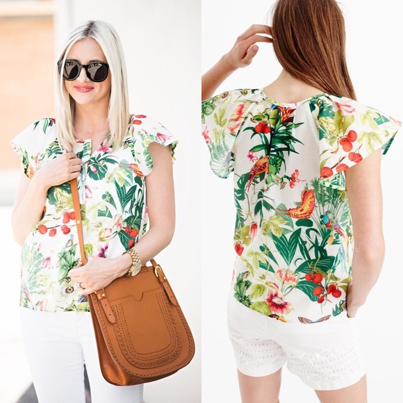 J. Crew Tops - J. Crew Ruffle Sleeve Blouse Ratti Into The Wild
